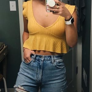 Mustard Yellow Ruffle Crop Top